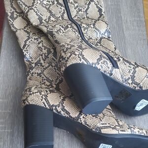 Penningtons Snake Print Heeled Boots - Black and Tan